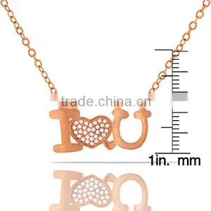 Fashion Fancy Rose Gold Plated I Love You Heart Crystal Necklace thumbnail-2