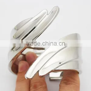High Polished Stainless Steel Feather Leaves Bracelet Bangle thumbnail-6
