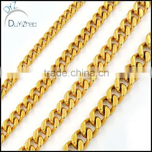 9inch-36inch Stainless Steel Gold Plated Curb Mens Cuban Chain Necklace Bracelet thumbnail-3