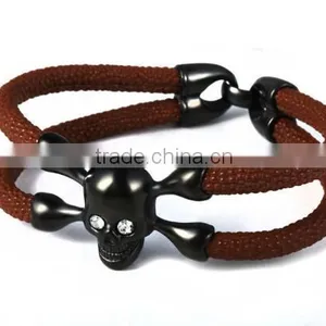 Hot Sale Stainless Steel Exotic Handmade North Skull Stingray Bracelet/Arrow Cuff Mens Leather Bracelet Anchor Bracelet thumbnail-6
