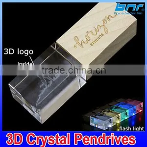 Crystal USB Flash Drive With 3D Logo Laser Printing USB 2.0 4GB 8GB 16GB 32GB Memory Stick Pen Drive Gift Box Quality Choice thumbnail-1