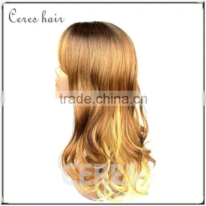 Human Hair Kinky Straight Micro Loop Hair Wig Golden Color Long Wavy/curly Hair thumbnail-1