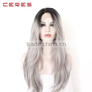 Lace Front Black to Grey Ombre Wig Long Wavy High Temperature Synthetic Wig Supplier's Choice thumbnail-5