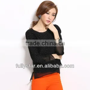 Long Sleeve Lace Super Soft Chiffon T-shirts 2016 thumbnail-1