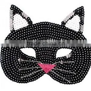 Halloween Glitter Kitten Kids Black Sequin CAT Animal Halloween Costume Fancy Dress MASK Masquerade Ball Mask thumbnail-4