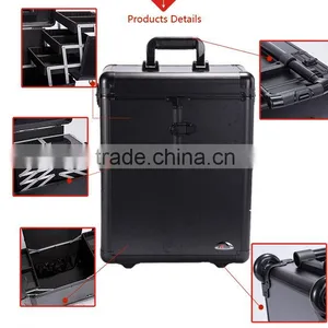 China Wholesale High Quality Aluminum Trolley Portable Makeup Cases Rolling Cosmetic Boxes thumbnail-6