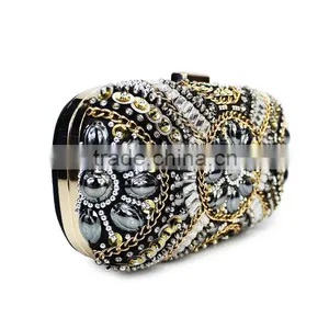Fashion Classic Design Embroidery Flowers Party Black Diamond Clutch Evening Bag Shoulder Bag Handbag Ladies Purse(C024) thumbnail-2