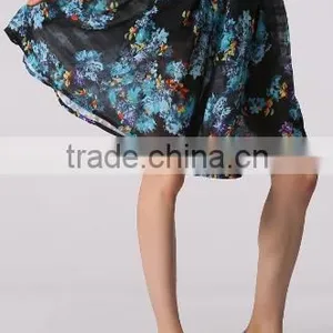 Stylish Lady Sexy Women's Fashion Knee-length Floral Printed Pleated Skirt thumbnail-5