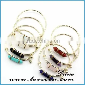 High Quality Women Simple Design Gold Natural Stone Bead Bracelet Charms Cuff Bangles thumbnail-6