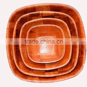 Cheap Square Shaped Party Need Basic Red Woven Salad Nut Wooden Bowl Set thumbnail-2