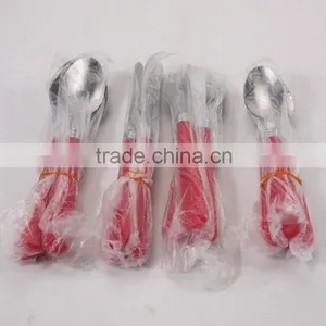 Red 16Pcs Stainless Steel Cutlery Set With Plastic Handles thumbnail-2