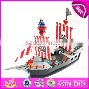 2017 Most Popular Boys Diy Wooden Toy Pirate Ships for Sale Top Sale Kids Wooden Toy Pirate Ships for Sale W03B062 thumbnail-3