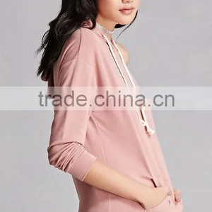 Super Soft High Quality Flench Terry Knit Hoodies Sexy New Fashion One Shoulder Design Solid Blank Oversized Hoodie With Pocket thumbnail-3