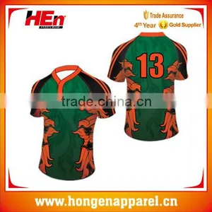 Hongen Apparel 100 % Polyester White Fabric Coloful Rugby Shirts Custom thumbnail-1