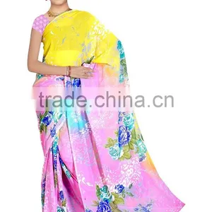 Georgette Printed Saree With Blouse thumbnail-4