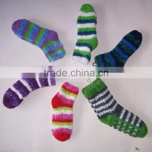 Strip Women Chenille Socks With Non Slip Dots Fuzzy Socks thumbnail-1