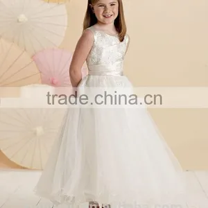 High Quality Baby Gown off Shoulder Lace Satin Top Flower Girl Tulle Dress thumbnail-2