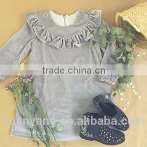 2017 New Style Long Sleeve Velour Children Boutique Clothing Kids Wholesale Fancy Baby Dress thumbnail-1