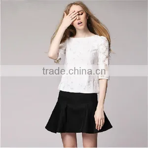 Odm Manufacturer 2015 Summer Fashion Design Round Collar Half Sleeve Lace Shirt for Ladies Slim Sexy Women Big Size Blouses thumbnail-1