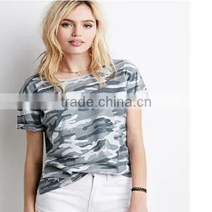 2015 Hot Sale Ladies Wear Short Sleeves Camo T-Shirt Round Neck Tee thumbnail-1