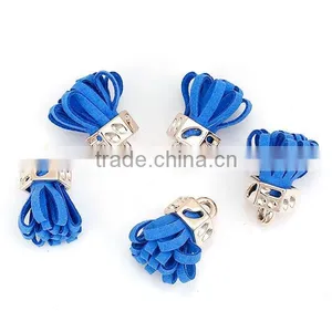 Velvet Tassel Pendants Light Golden Blue About 24mm x 11mm thumbnail-1