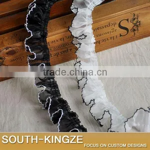 DIY Lace Trim White/Black With Cotton in Edges Organza Ruffle Organza Lace Trim-time thumbnail-1