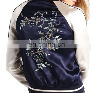 Hot Selling Woman Embroidered Satin Baseball Jacket Wholesale thumbnail-4
