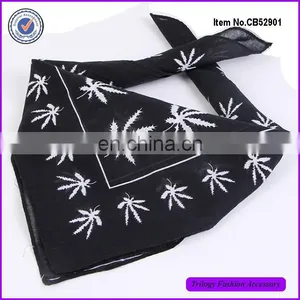 Black Color Square Cotton Unique Leaf Printed Bandanas For Sale thumbnail-1