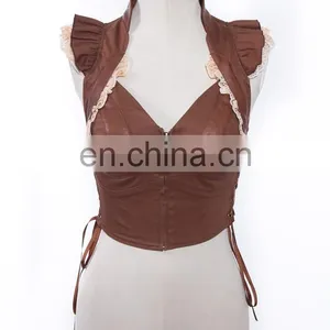 Steampunk Sleeveless Crop-top With Synthetic Leather thumbnail-1