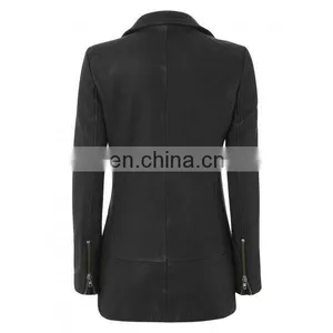 Black Long Coat Womens Biker Motorcycle Genuine Leather Jacket All Sizes thumbnail-2