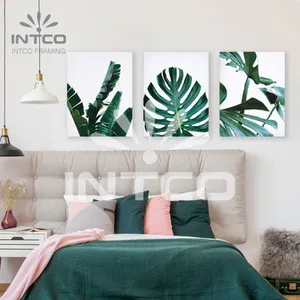 Bedroom Canvas Wall Art Green Tropical Green Leaves Minimalist Watercolor Canvas Painting Bedroom Wall Decor Monstera Plant 3 Pieces Canvas Art Set thumbnail-1