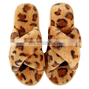 Female Non-Slip Warm Indoor Home Wear New Leopard Cross Strap Floor Slippers Slippers Wholesale thumbnail-6