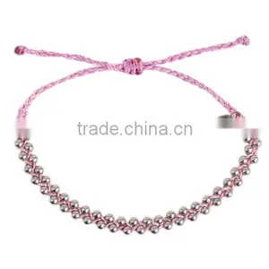 Girls Gift Pink Wax Cord Braided Metal Bracelet for Friend 2015 New thumbnail-1