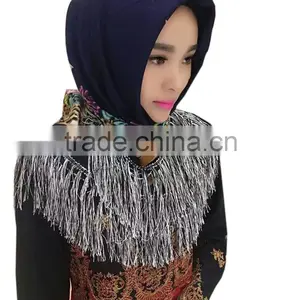 Fashion Islamic Headscarf Fringer Print Flower French Cotton Muslim Square Scarf for Women thumbnail-1