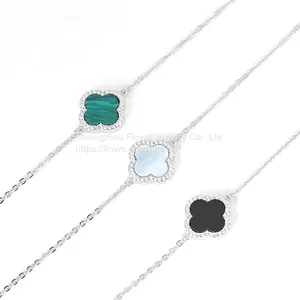 S925 Sterling Silver Four-leaf Clover Bracelet Women's Agate Zircon Bracelet Simple Style Jewelry thumbnail-5