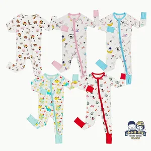 Factory Customization Toddler Infant Long Sleeve Bamboo Baby Print Romper Zipper Pajamas Climbing Suit thumbnail-1