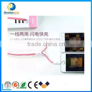 2016 Newest Remax 2 in 1 Usb Cable for Iphone 5/6/6 Plus and Micro thumbnail-1