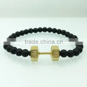 8mm Matt Black Onxy Bead With 18k Gold Stainless Steel Lion Head Bracelet for Men thumbnail-5