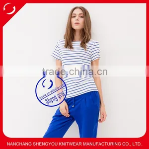 2015 China Supplier Custom Fashion Women Yarn Dyed t Shirt Wholesale thumbnail-1
