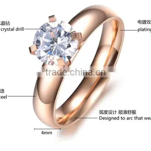 Fashion Rose Gold Titanium Steel Crystal Ring for Women Titanium Jewelry thumbnail-3