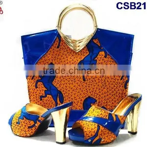 CSB2100 New Coming Hot Sale Fantastic Adorable Design Yellow Red Set High Heel Casual Slippers Shoes Matching Bag Set thumbnail-5