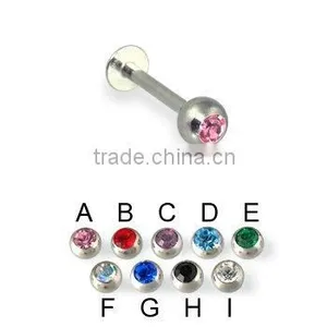 16G Jeweled Labret Stainless Steel Lip Piercing thumbnail-1