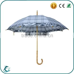 China Umbrella Factory J Handle Wooden Straight Umbrella With Windproof thumbnail-2