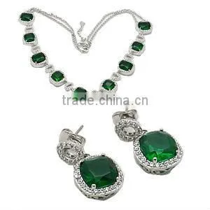 925 Silver Rhodium Plated Green Glass Sets thumbnail-1