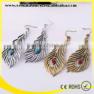 Industrial Jewelry Vintage Peacock Design Shaped Feather Earring thumbnail-6