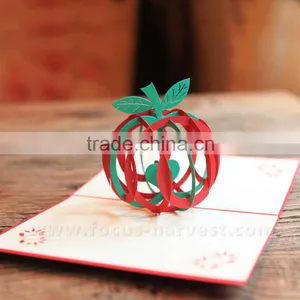 Handmade Card Blessed Christmas Apple Card Santa Fesitival Decorations 3D Hollow Kirigami Apple Style Pop Up Postal Cards thumbnail-2