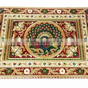 RAJWADI CHOWKI-PATLA / SITTING STOOL - PEACOCK DESIGNED WOODEN HANDMADE 15"x21"x3" CHOWKI PATLA-G.M. thumbnail-2
