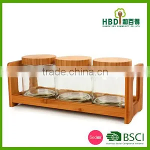 Air Tight Glass Canister Sets With Wooden Rack thumbnail-1