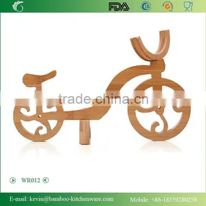 WR012/Natural Solid Bamboo Wine Rack Bike Shape Single Wooden Bottle Wine Holder Antique Plastic Display Wine Bottle Holder thumbnail-1