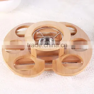 Two Tiers New Bamboo Holder for Coffee Cup/Coffee Pot Set thumbnail-4